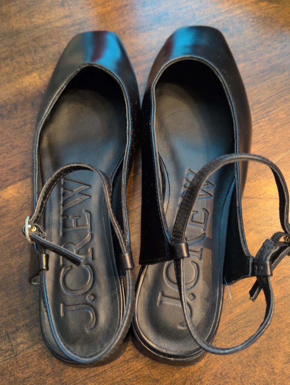 J.Crew Black Leather Ankle Strap Ballet Flats Women's Size 8.5 Square Toe Shoes - Picture 6 of 7